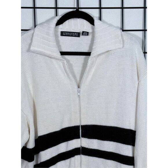 Vintage Structure Full Zip Varsity Cardigan Sweater Mens XL Ivory Eclectic Gran - Picture 3 of 9